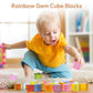 Woodtoe Wooden Building Blocks Set For Kids, 36 Pcs Rainbow Acrylic Gem Cubes Blocks - 3 Wood House, Montessori Stacking Toy For
