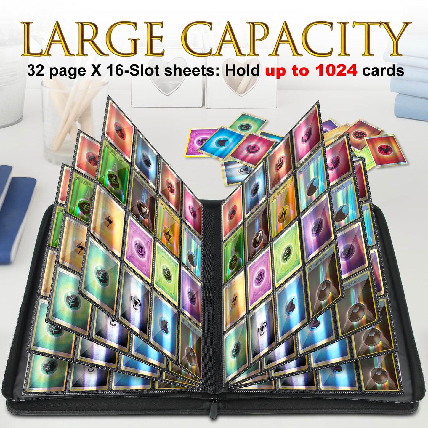 JoyHood Card Binder for Trading Card  Card Collection Binder with 16 Pocket - Hold Up to 1024 Cards  Card Album Holder compatible with TCG/PM/MTG/OPCG/YGO Card (Grey  16 Pockets)