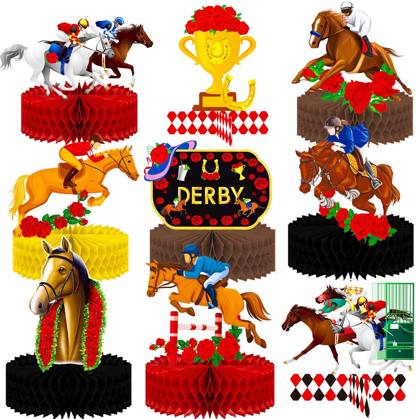 umoni 14pcs Derby Horsing Honeycomb Centerpieces Derby Horse Decorations Horse Racing Game Party Supplies Derby Party Table Deco