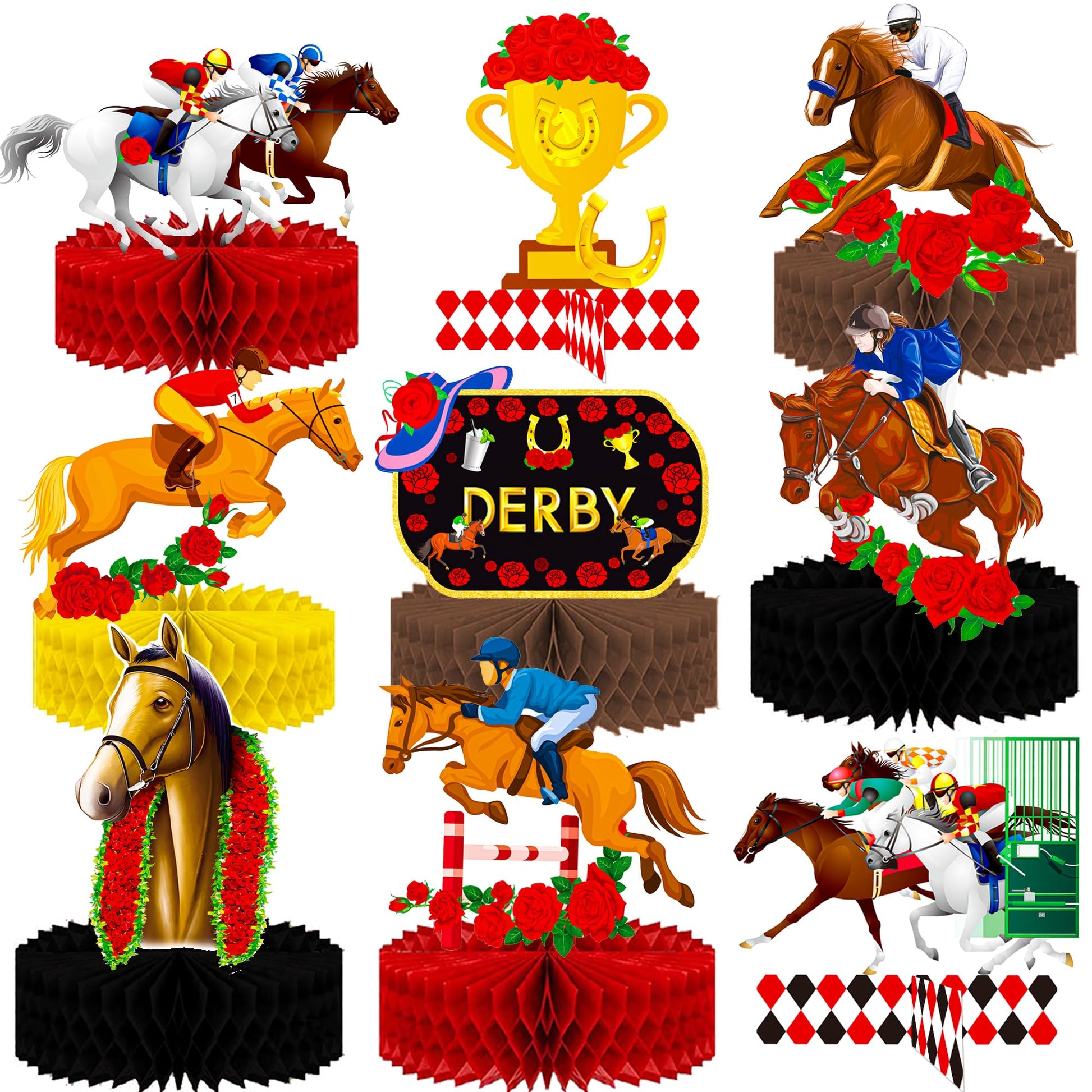 umoni 14pcs Derby Horsing Honeycomb Centerpieces Derby Horse Decorations Horse Racing Game Party Supplies Derby Party Table Deco