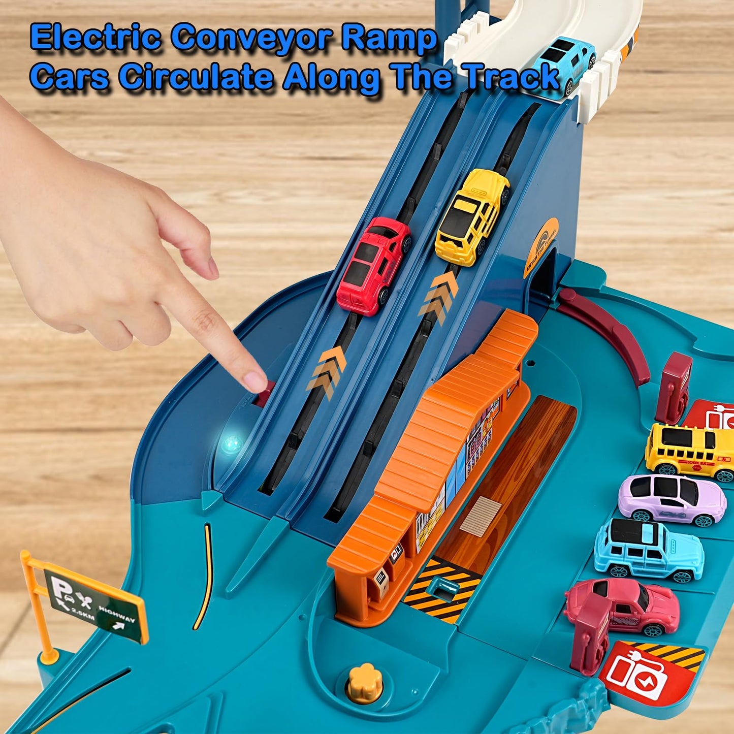 MAKUQI Toy Car Ramp Track Set with 12 Mini Racer Cars, Large Plastic, City Model