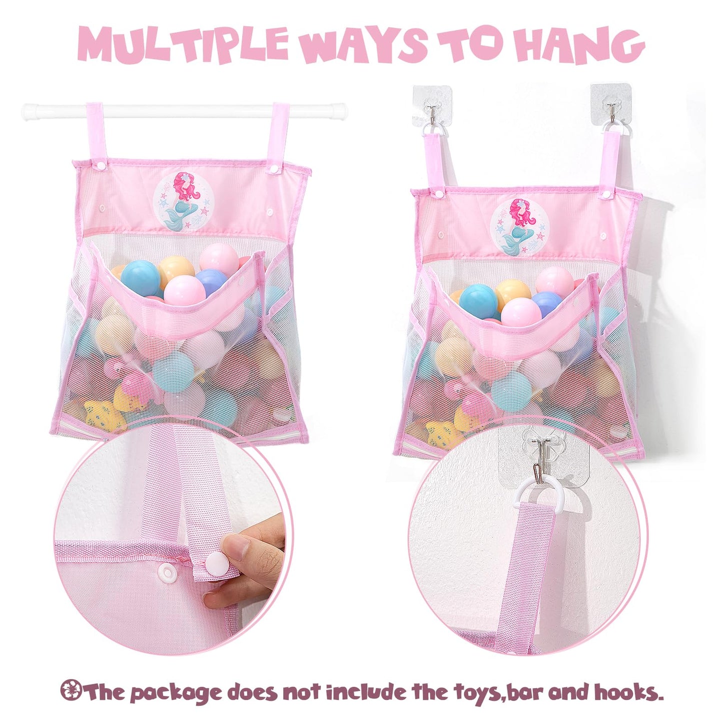 Gealaek Bath Toy Organizer Storage For Kids Mesh Bath Toy Holder With Large Capacity Multiple Hanging Options & Bottom Zipper Fo