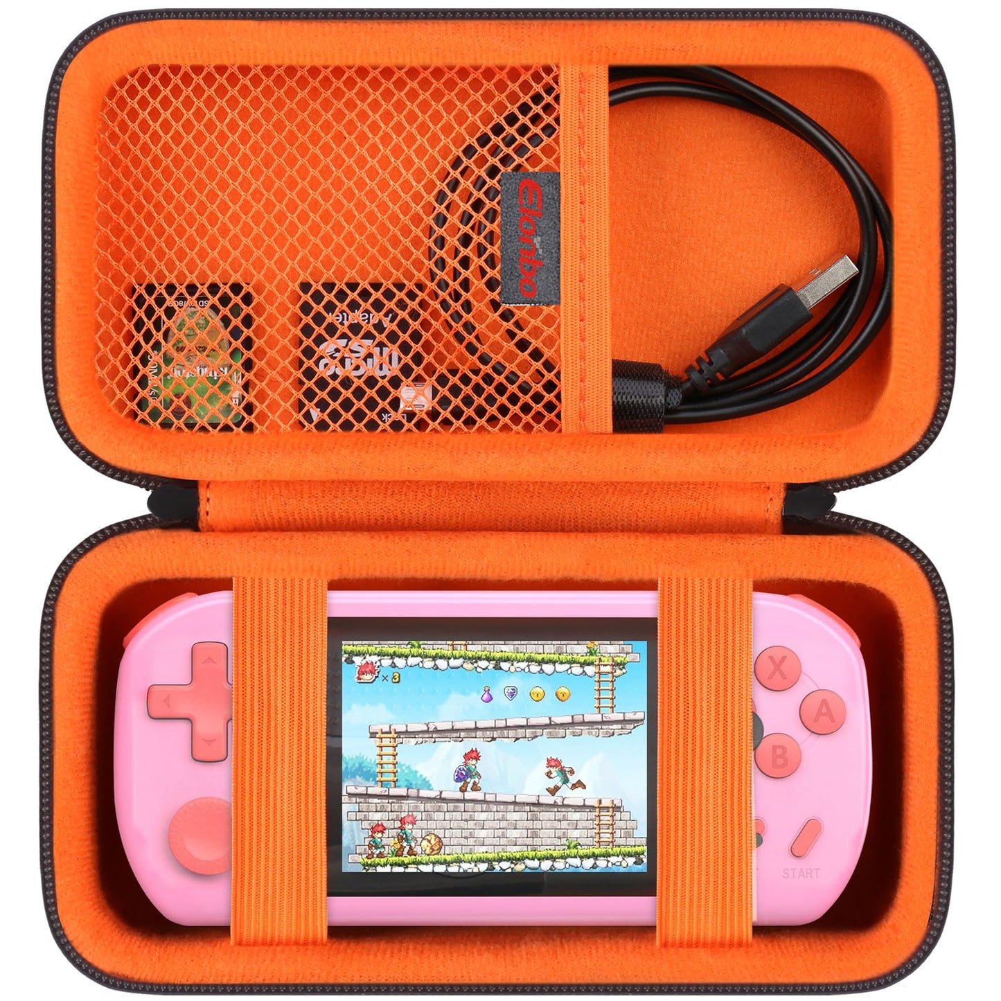 Elonbo Carrying Case for TEBIYOU/ Great Boy/ Beico Handheld Game Console Retro Video Games  Portable Gaming Player Travel Storage Cover  Mini Arcade Electronic Toy Holder Bag  Black+Inside Orange