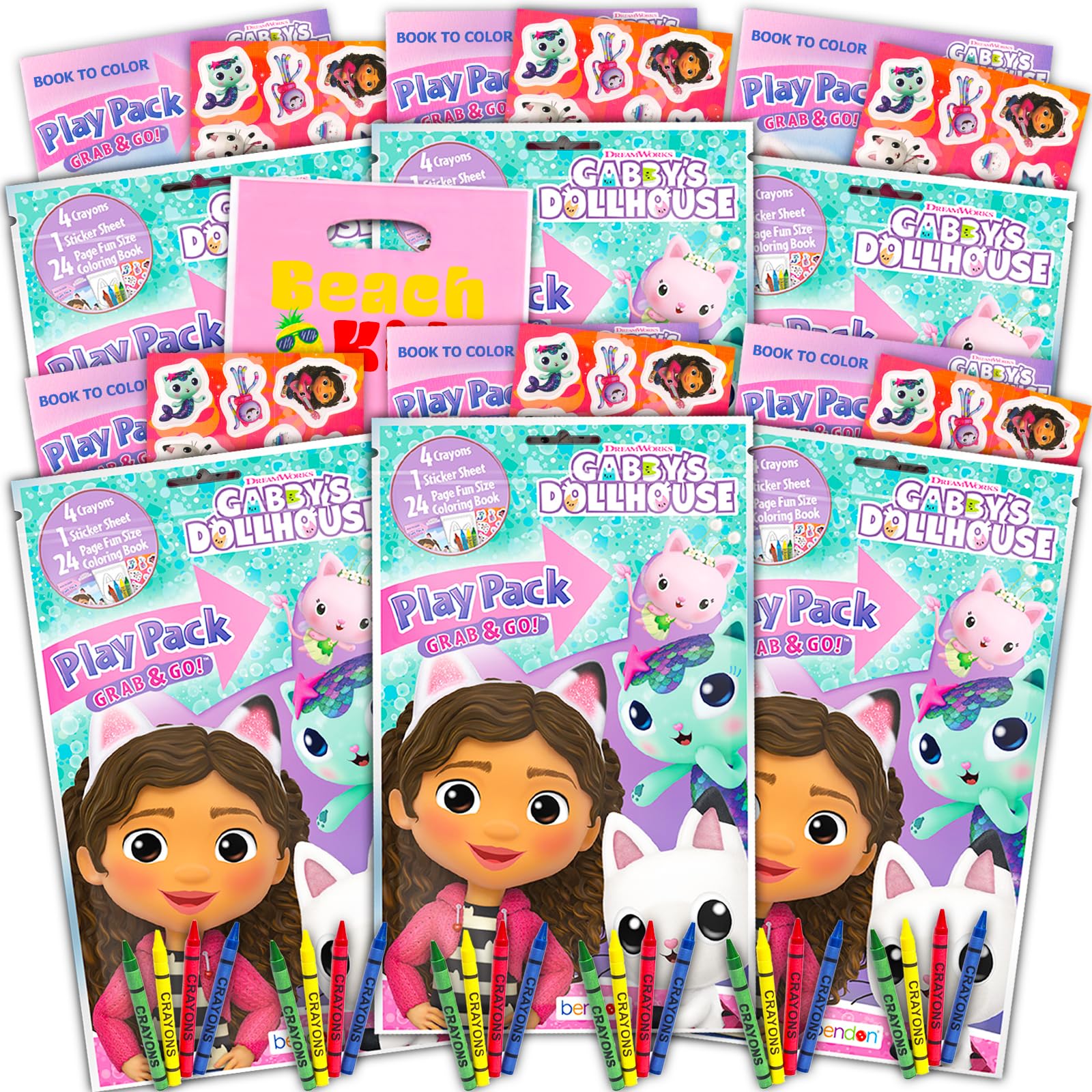 DreamWorks Gabbys Dollhouse Play Pack Party Favors - Bundle with 6 Gabbys Dollhouse Treat Bags with Coloring Book, Coloring Ut
