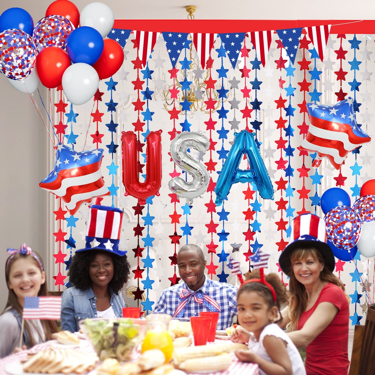 Red White And Blue Balloons Party Decorations With Patriotic Theme Foil Fringe Curtain For Graduation Party Supplies Nautical Ve