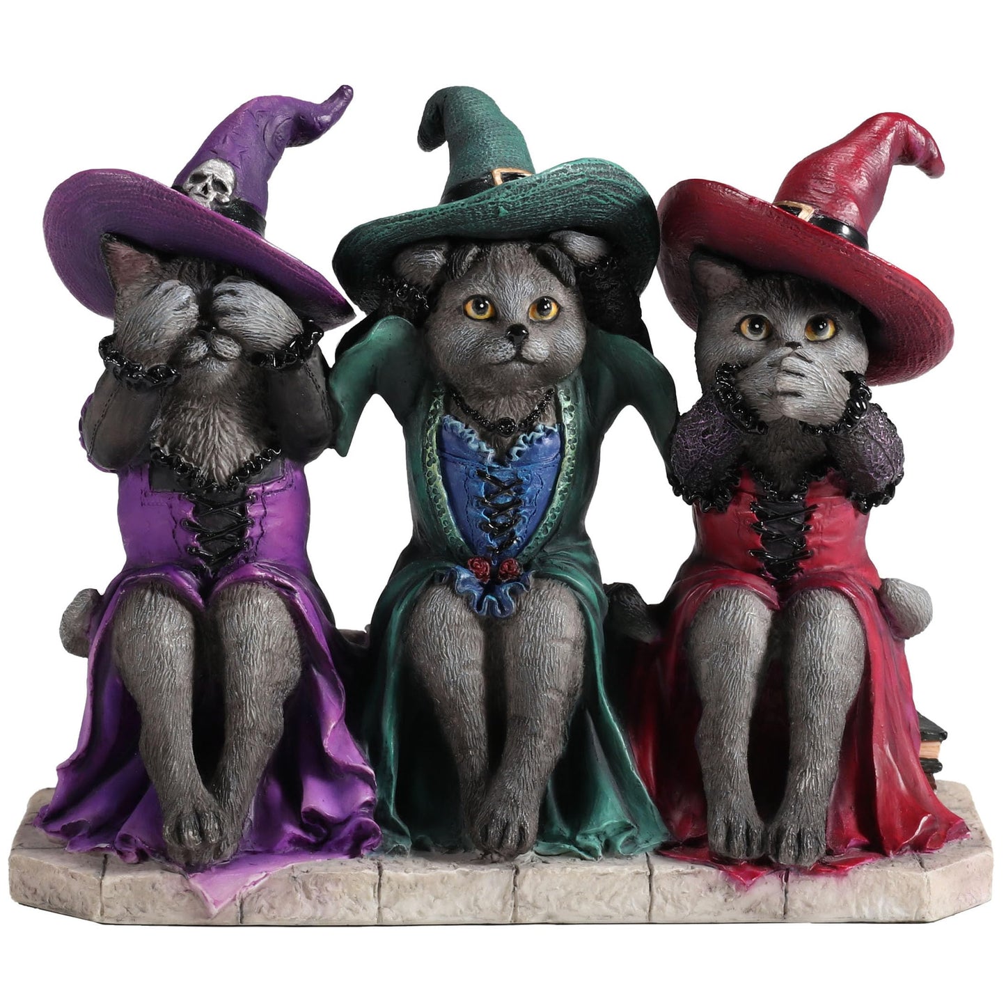 Veronese Design 4 7/8 Inch See No Evil Hear No Evil Speak No Evil Witch Blue Cats Resin Animal Collectible Figurine