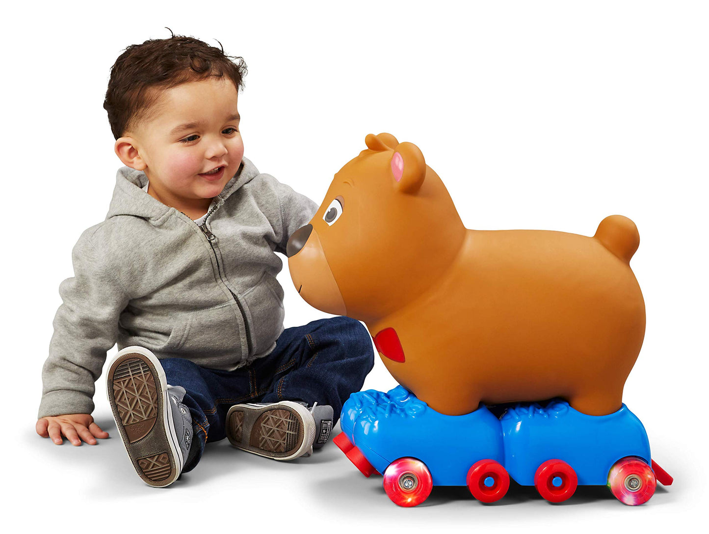 Kid Trax Silly Skaters Bear Toddler Foot to Floor Ride On Toy, Kids 1-3 Years Old, Soft and Inflatable, Single Rider, Light Up L