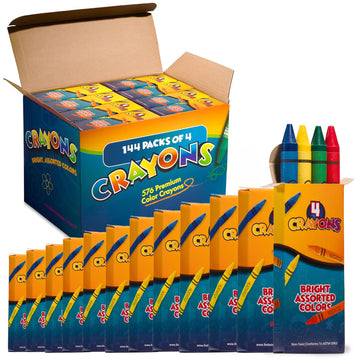 Bedwina Bulk Crayons - 576 Crayons - Case Of 144 4-Packs, Premium Color Crayons Bulk School Supplies For Kids And Toddlers Bulk Non-Toxic For Party Favors, Restaurants, Goody Bags Stocking Stuffers