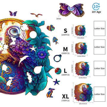 Woodemon Wooden Puzzles For Adults Kids, (S-100Pcs) Yin Yang Owl Wooden Jigsaw Puzzles, Unique Shaped Animal Wood Puzzles Adults, Christmas Puzzles Xmas Birthday Gift 7.9 * 7.9In