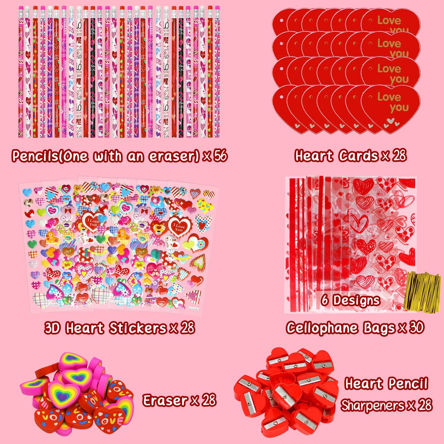 Tuzuaol 28 Pack Valentines Day Gift for Kids Classroom School with Valentine Day Stationery for School Classmates Exchange Gift,