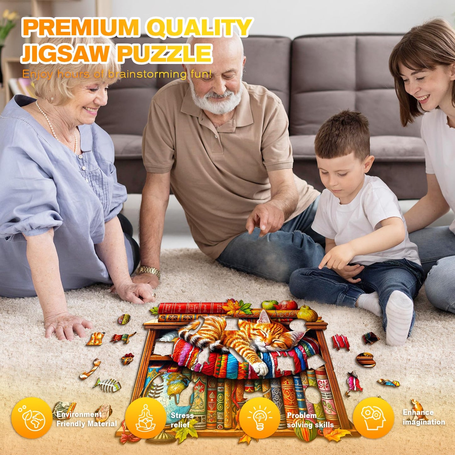 Wooden Puzzles for mature-themeds - Challenging Dreamy Tabby Cat mature-themed Puzzle  Unique Animal Shaped Wooden Jigsaw Puzzles for mature-themeds  Creative Gifts Family Games 8.5 * 6 in 100pcs