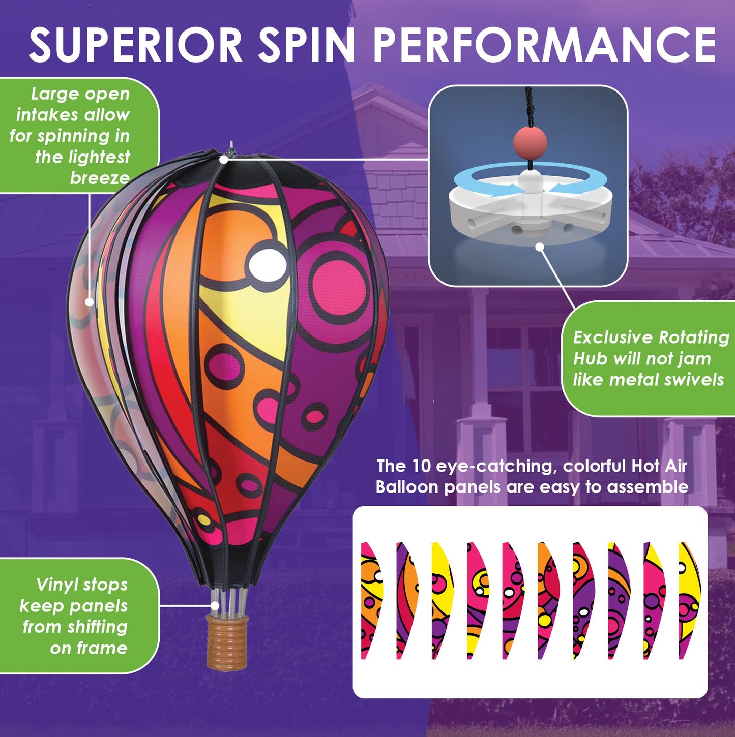 Hot Air Balloon Hanging Garden Spinner 22' - Vibrant Warm Orbit Design, Weather-Resistant Outdoor Decor, Durable & Lightweight For Patios, Yards, And Gardens - Eye-Catching Wind Spinner
