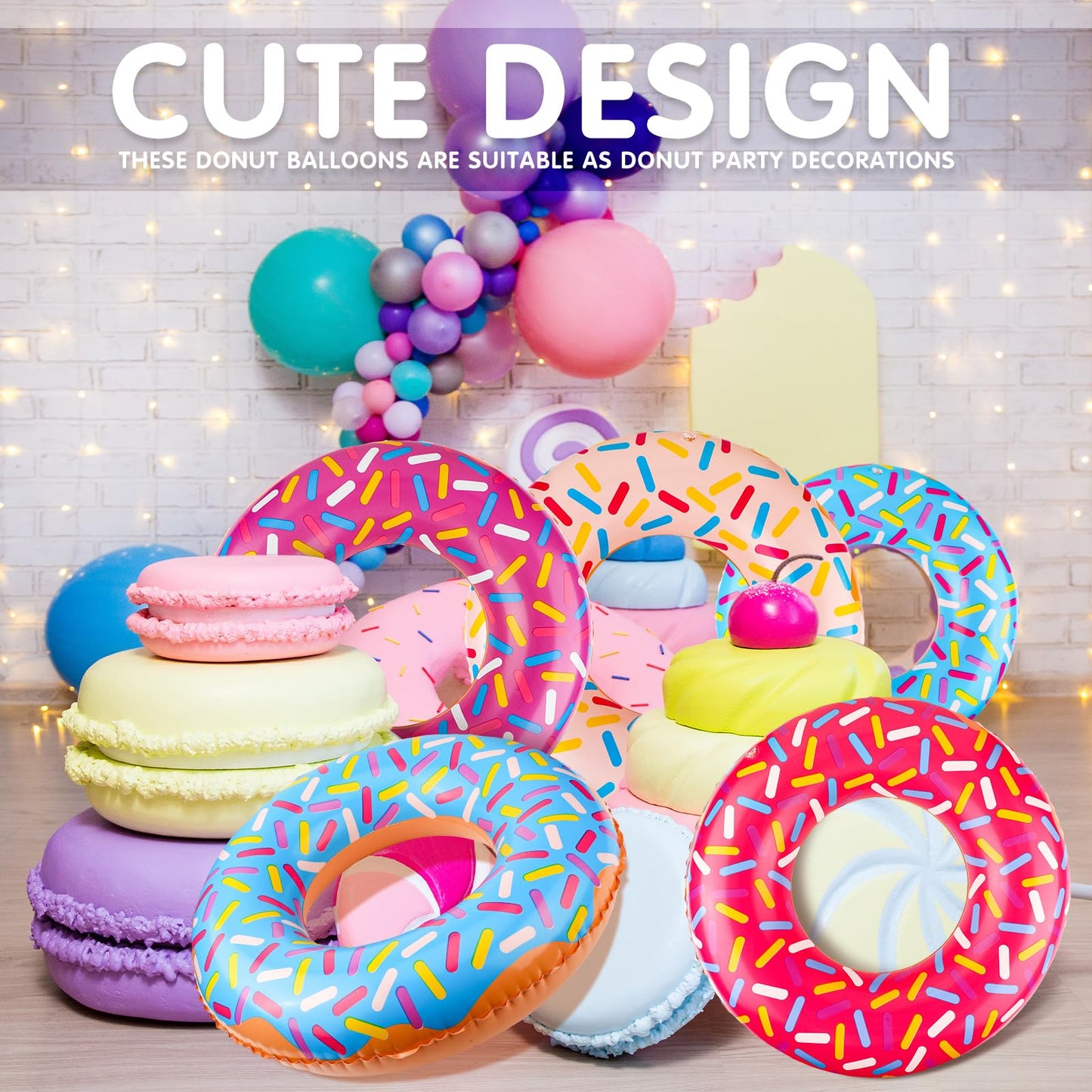 Meooeck 12 Pcs Inflatable Donut Assorted Inflatable Suckers Birthday Party Decoration Candy Balloons Props Favors for Swimming P