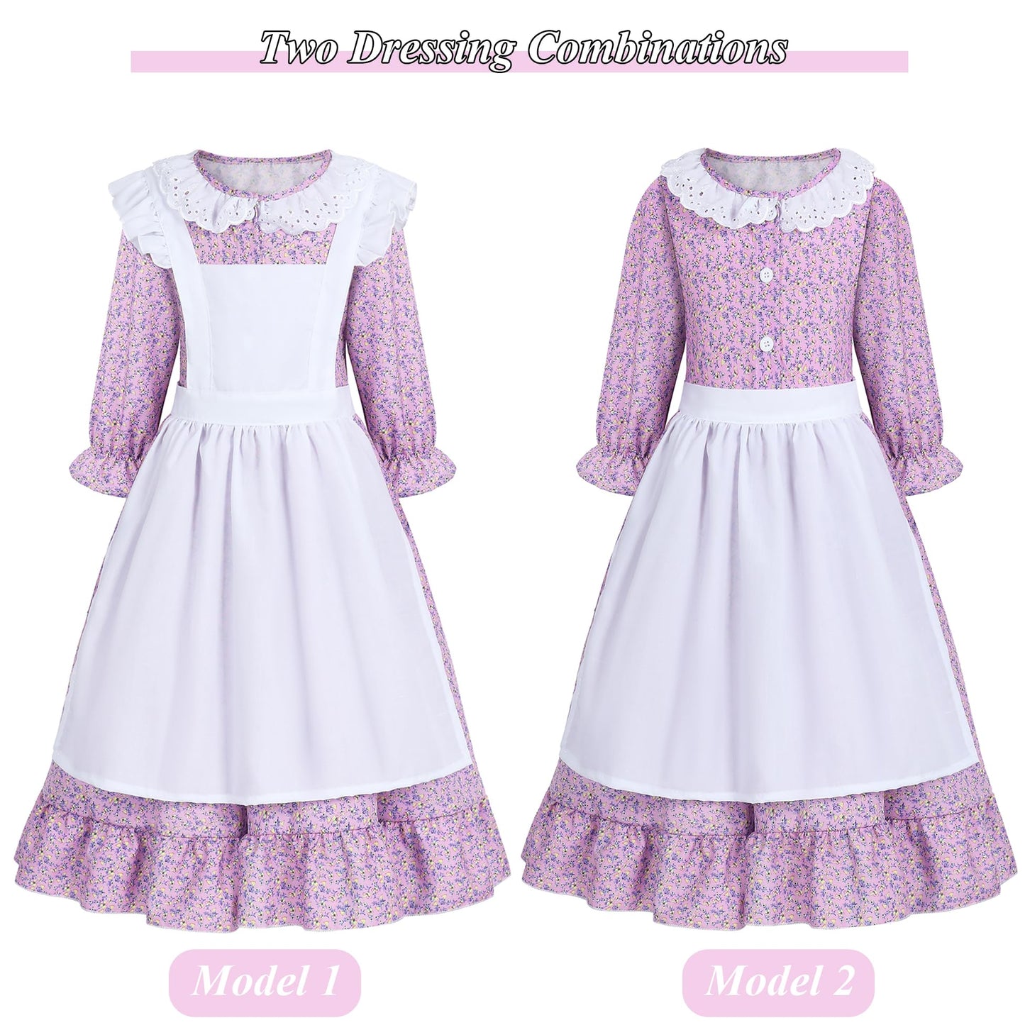 Pioneer Girl Costume Colonial Prairie Costume Dress Kids Pilgrim Costume Outfit Bedelia Martha Cosplay Floral Maid Farmer Dresse