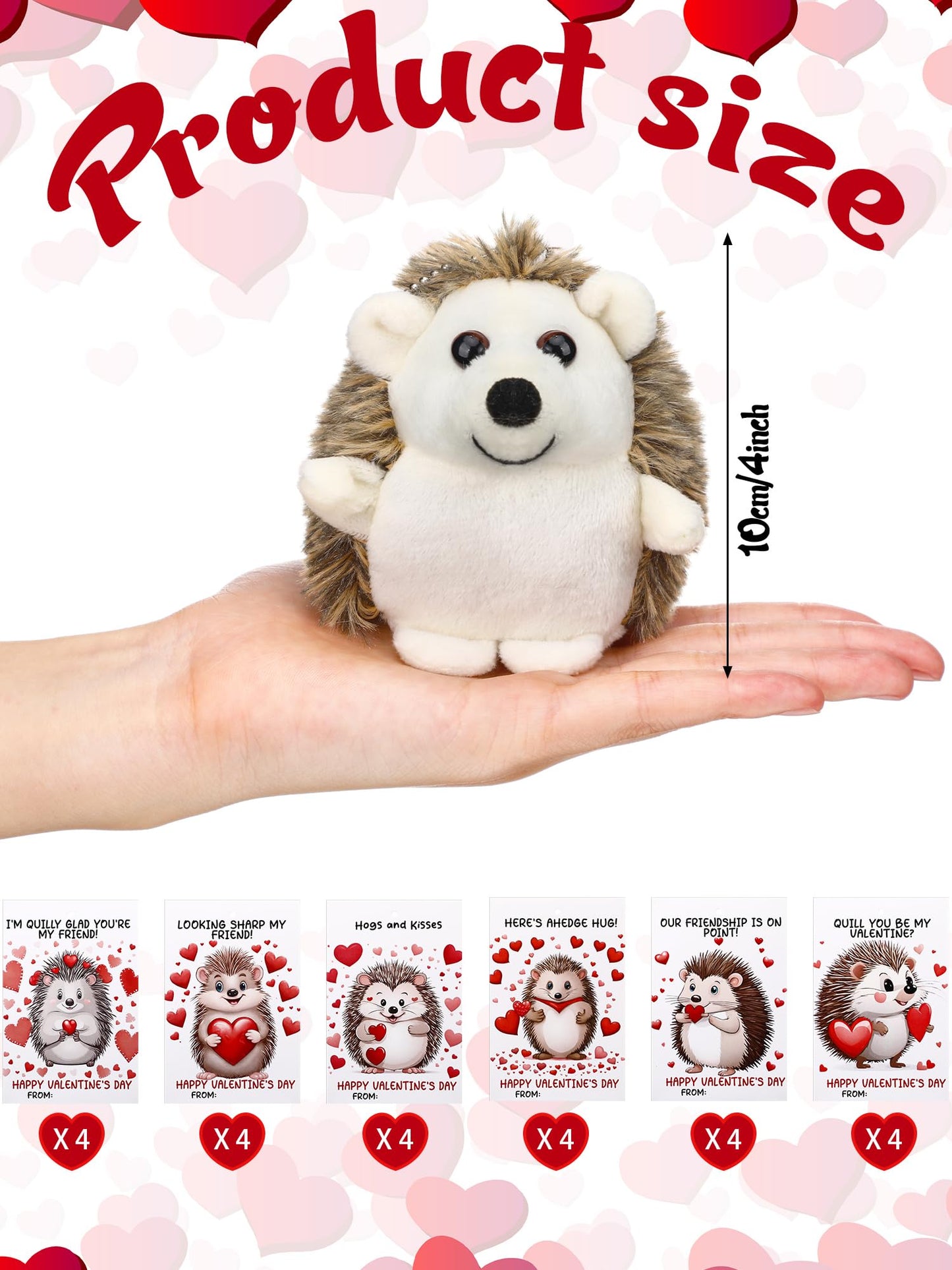 Blueweenly 24 Sets Valentines Day Gifts Mini Hedgehog Stuffs Bulk With Hedgehog Themed Cards Animal Plush Stuffed Keychain Frien