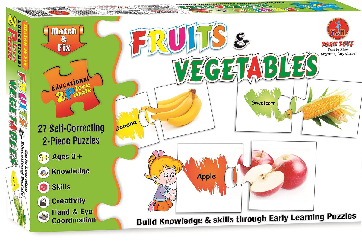 Educational Alphabets Match & Fix 27 Self Correcting 2 Piece Puzzle For Kids (Fruits & Vegetables)
