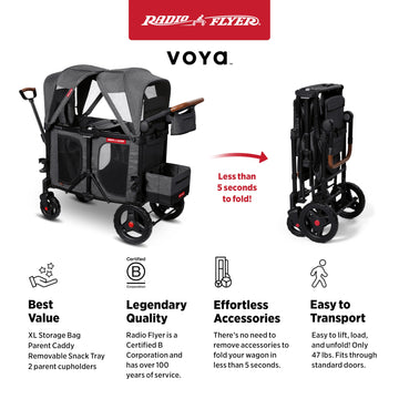 Radio Flyer Voya Xt Stroller Wagon, 2 Seater Wagon Stroller For Kids, Baby Stroller Wagon