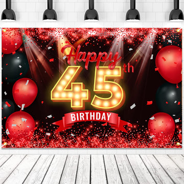 Happy 45Th Birthday Banner Backdrop Red And Black 45 Years Old Background Bday Decorations For Women Men Photography Party Supplies Glitter