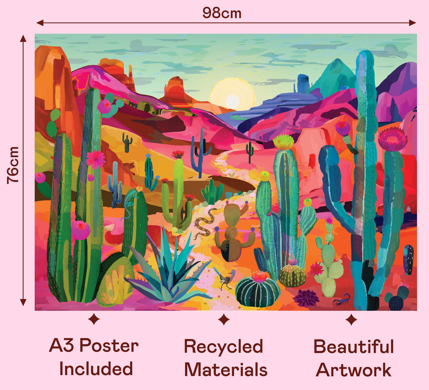 Elena Essex 2000 Piece Puzzle - Desert Hideout  2000 Piece Puzzle for mature-themeds  Puzzles for mature-themeds  Cool Cactus National Parks  Size 39x30 inches