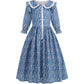 Aoiviss Girls Pioneer Costume Floral Colonial Prairie Dress For Little Kids With Apron And Bonnet, Blue
