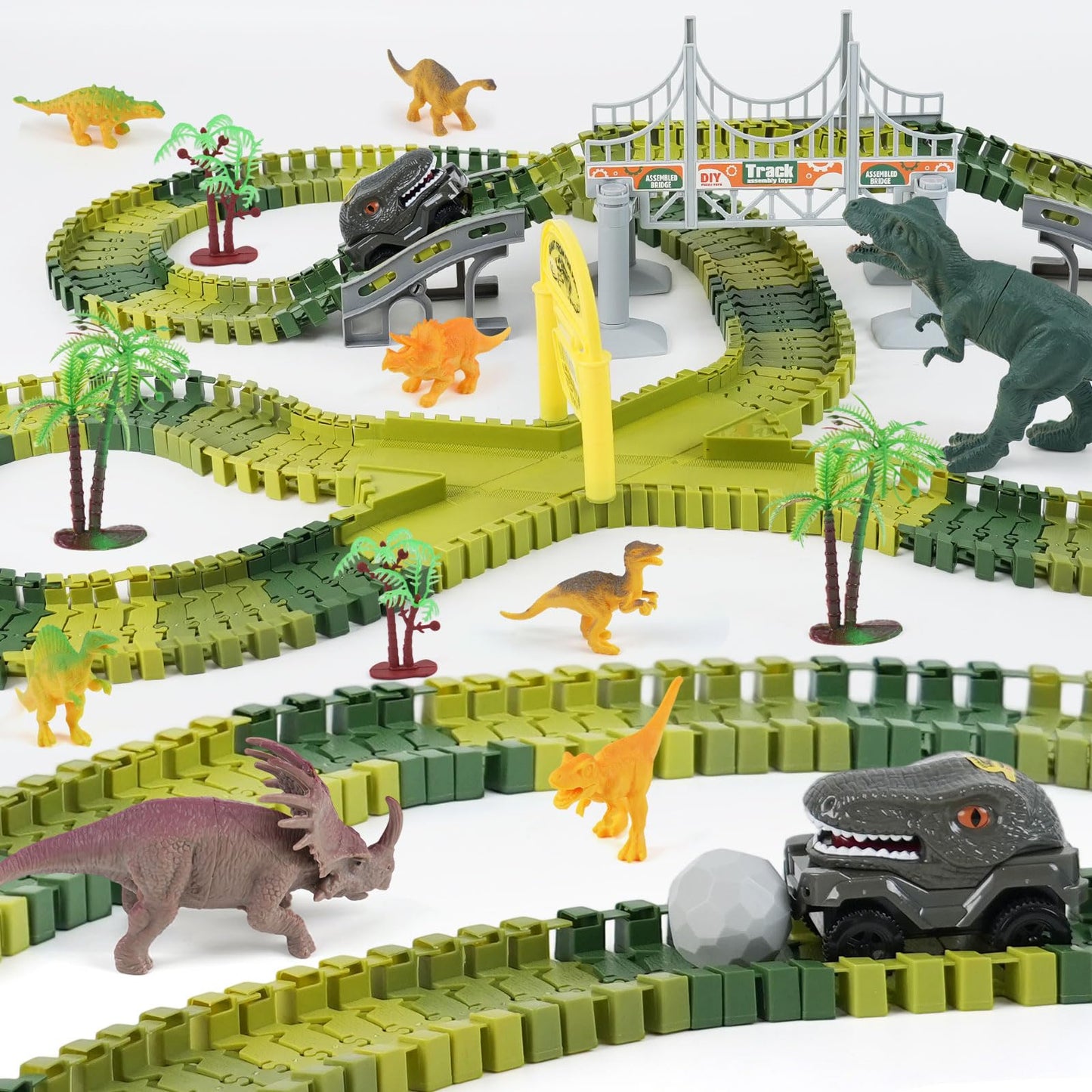 TGJH Dinosaur Race Car Track Toys for Kids, Birthday Gifts for 3 4 5 6 7 Year Old Boys Girls, 255+ PCS Dinosaur World Adventure 