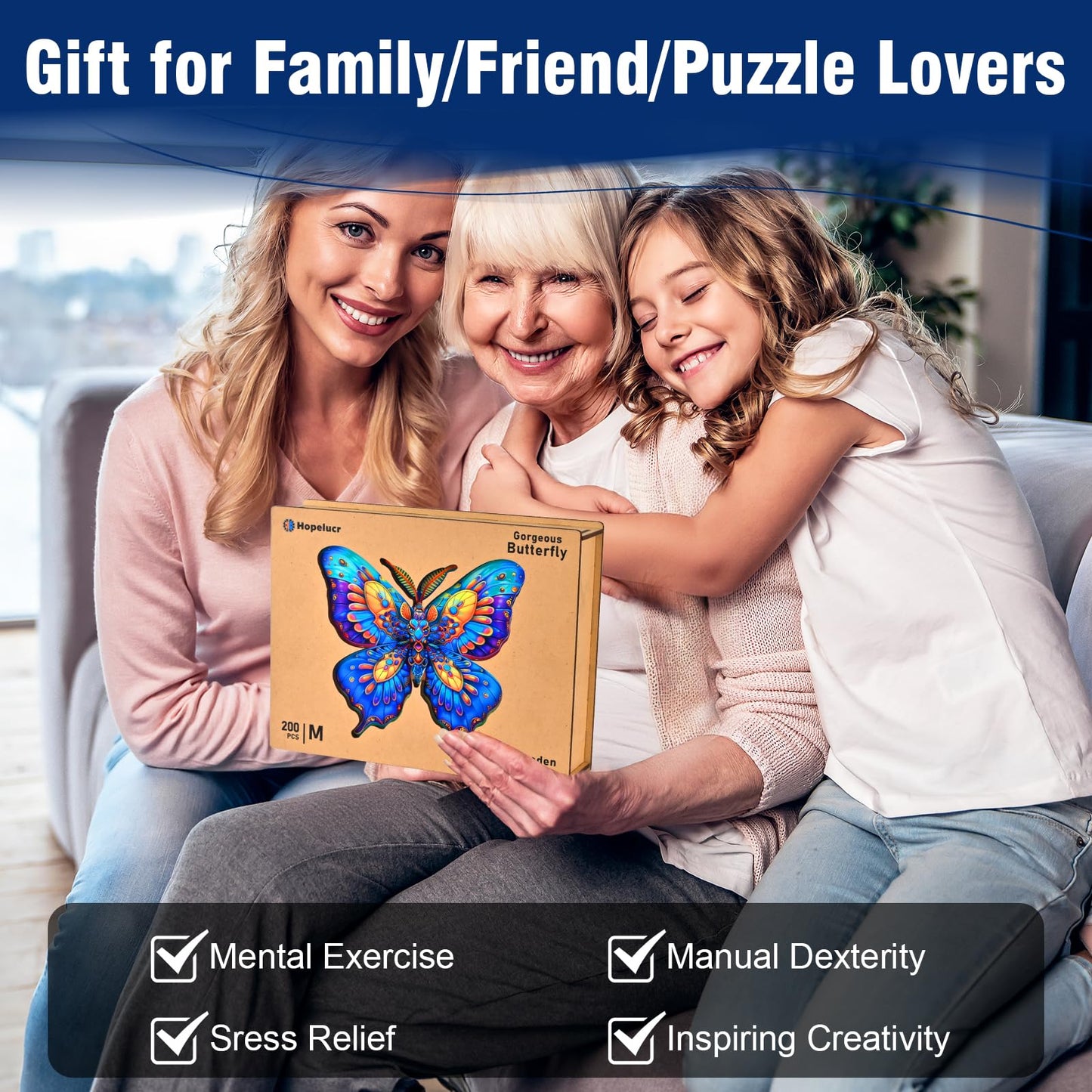 Wooden Puzzles for Adults, 300 Piece Butterfly Wooden Jigsaw Puzzles, Unique Puzzles with Beautiful Wooden Box, Challenging Puzz