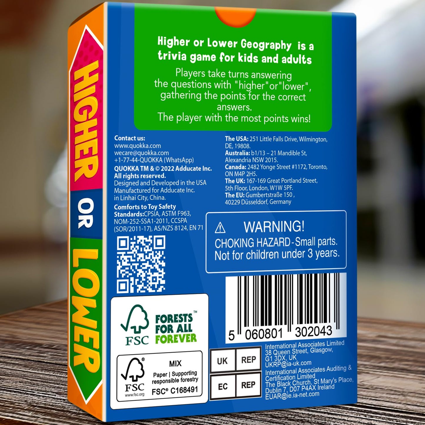 QUOKKA Geography Trivia Card Games - 4-Pack Family Game Night Set for Kids & Adults