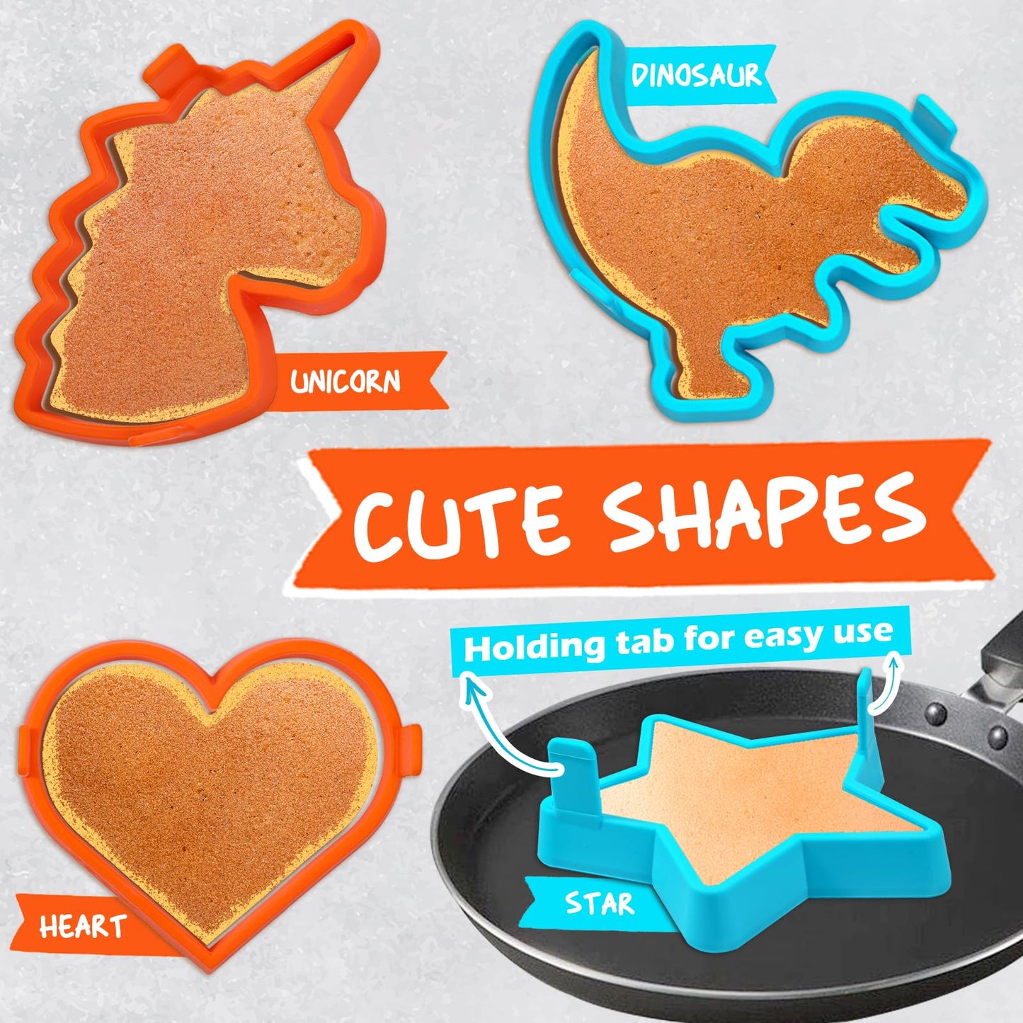 Kamehame Silicone Pancake Molds For Heart, Star, Dinosaur, Unicorn Shape Pancakes, 4 Pack Nonstick Pancake Shaper For Kids, Fun