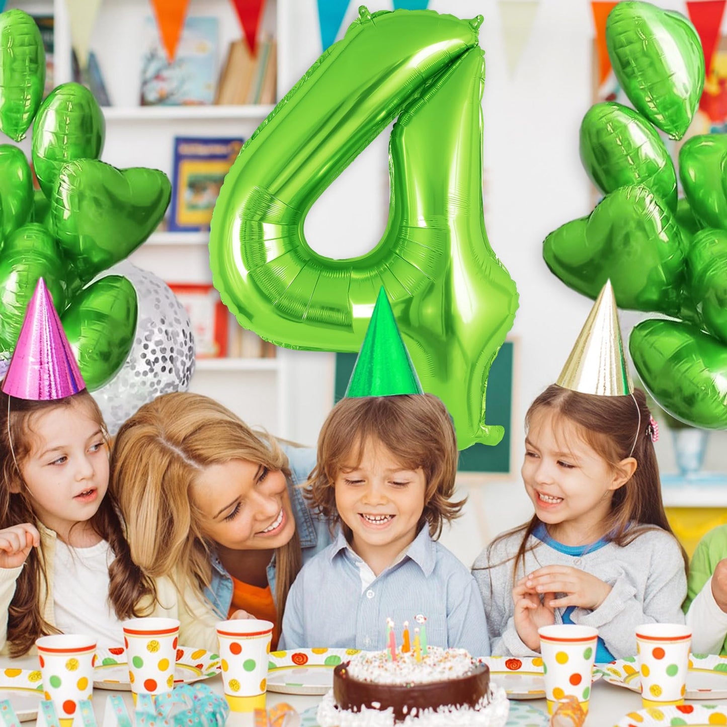 Green Number 4 Balloon 40 Inch, Big Large Foil Helium Number Balloons, Jumbo Giant Mylar Number 4 Balloons For 4 Year Old Birthd