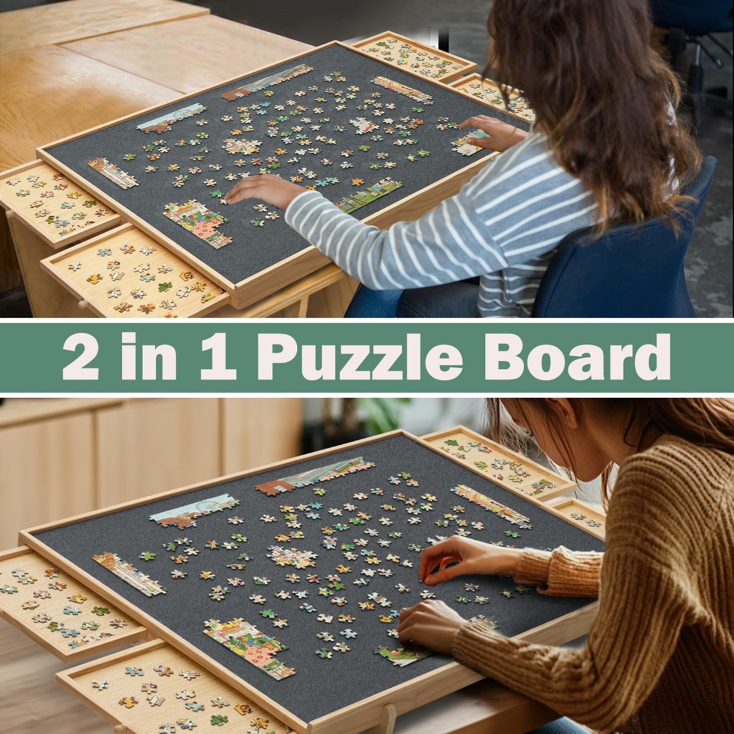 Ykhallybee 2000 Pieces Felt Puzzle Board With 4 Drawers, Cover, 2 In 1 Puzzle Board With Adjustable Tilting Stand, Portable Jigs