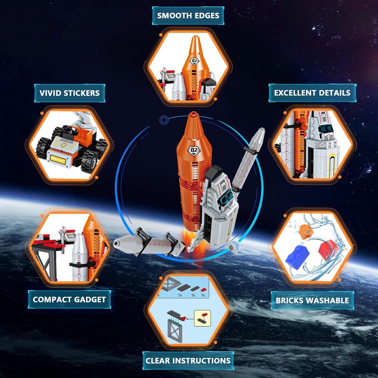 WEMEMORN Space Exploration Shuttle Rocket Toy - 12-in-1 STEM Building Blocks Kit, 566 Pieces, Multicolor, for Ages 6-12