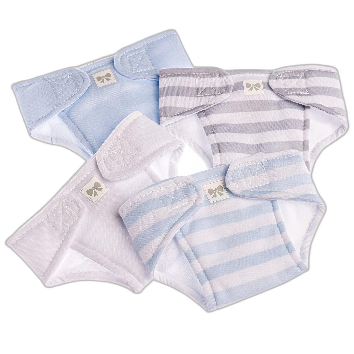 Jc Toys Baby Doll Washable And Reusable Eco Diapers 4 Pack Fits Dolls 14 To 18 Inch In Blue/White/Grey