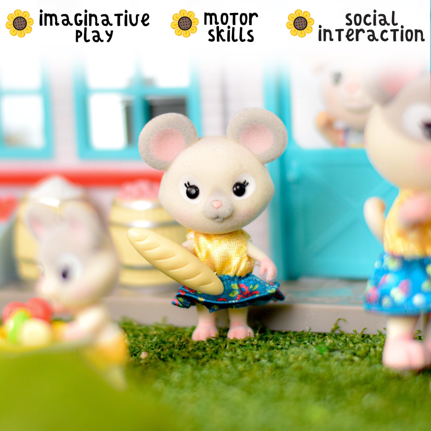 Honey Bee Acres The Cheddars Mouse Family, 4 Miniature Doll Figures, Small