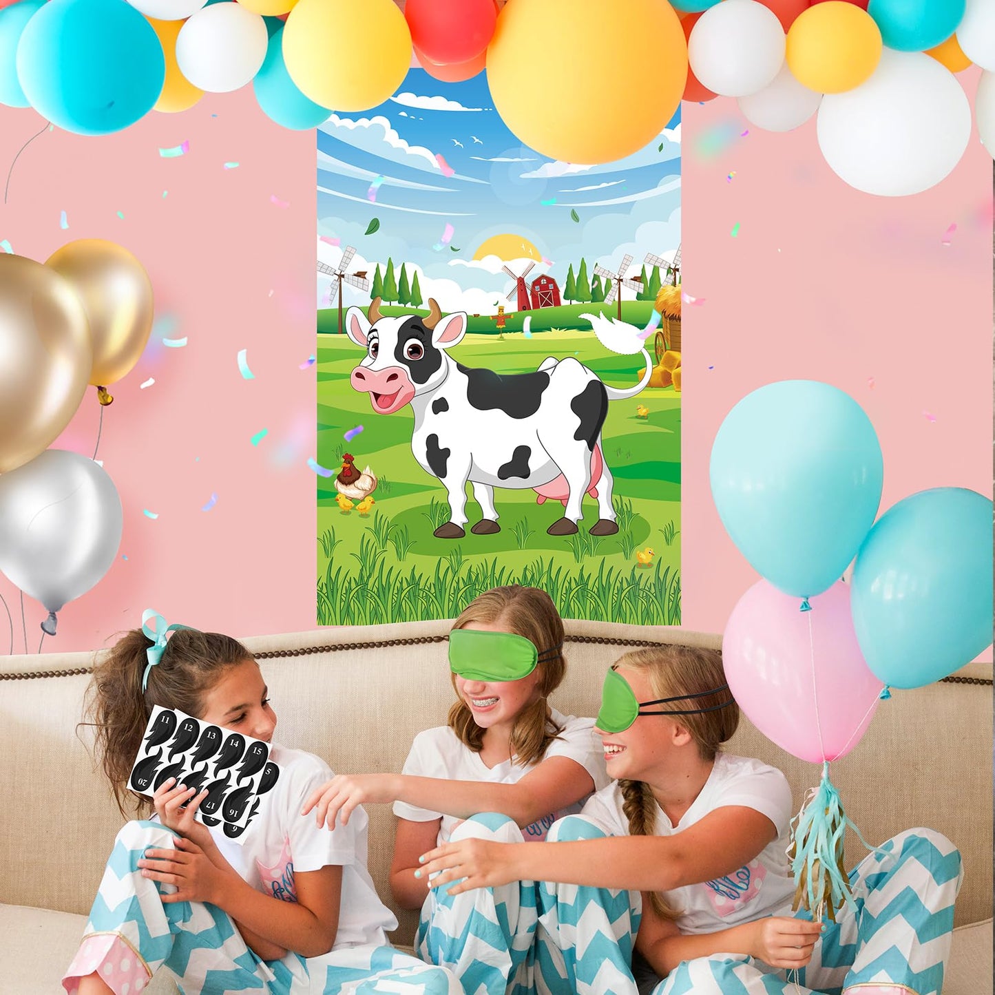 Eaezerav Pin The Tail On The Cow Game With 50 Pcs Tails Large Cow Games Poster For Kids Farm Birthday Party Supplies
