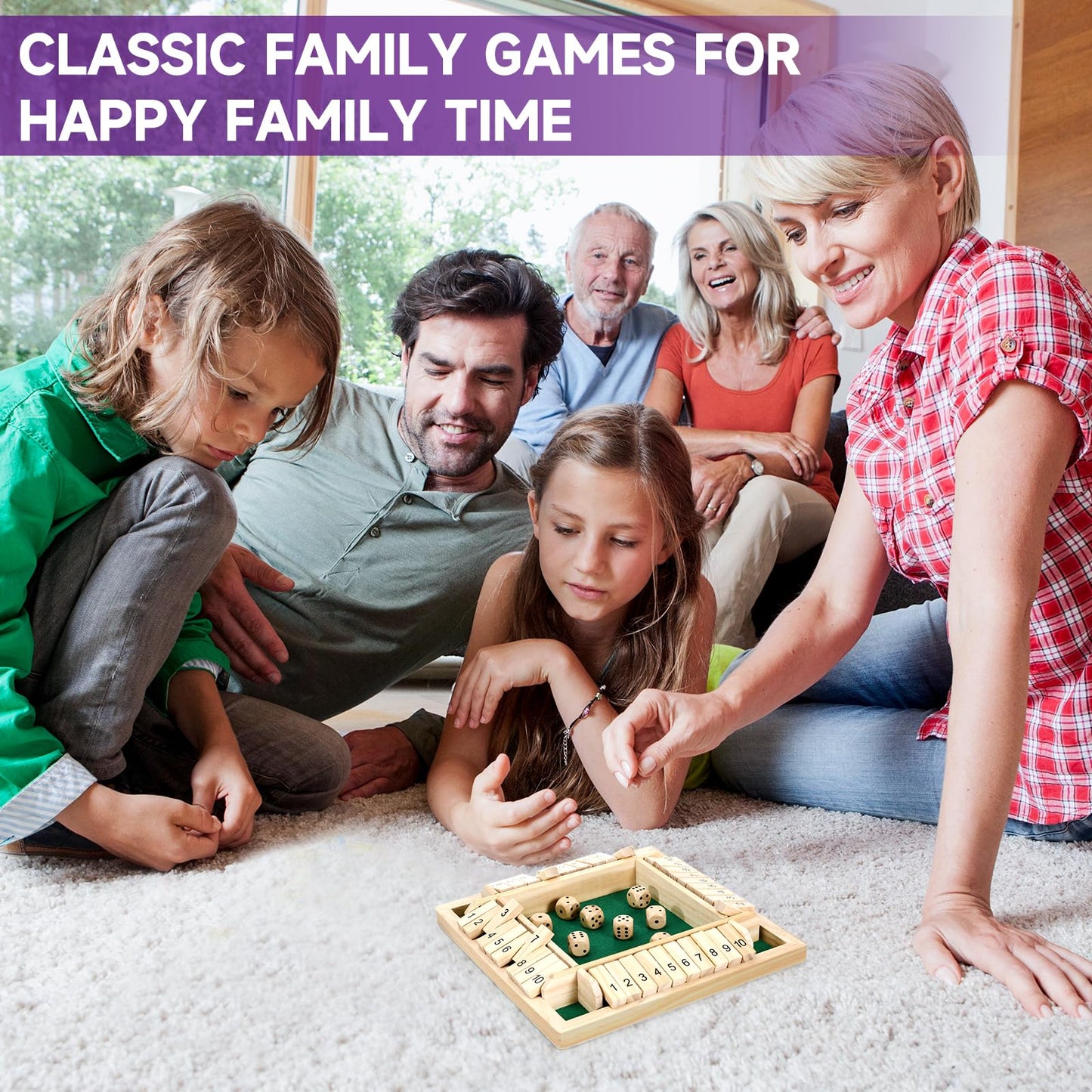 Kiapeak 1-4 Players Shut The Box Dice Game, Traditional Wooden Pub Bar Board Game, Family Classics Tabletop Version Games For Cl