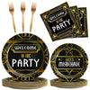 100 Pcs Roaring 1920S Party Decorations, Speakeasy Misbehave Black Gold Birthday Party Decors Art D  Cor Retro Murder Mystery Pa