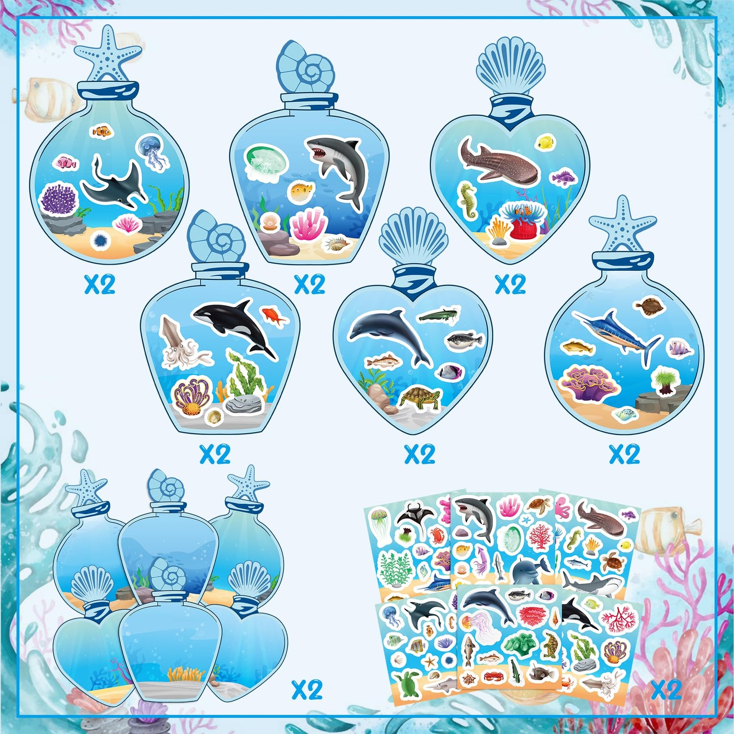 Cy2Side Sea Animal Scene Stickers - 12Pcs Under The Sea Scene Stickers Art Craft For Kids Make Your Own Ocean Animal Sticker Diy Summer Party Games For Classroom Activities For Classroom Reward