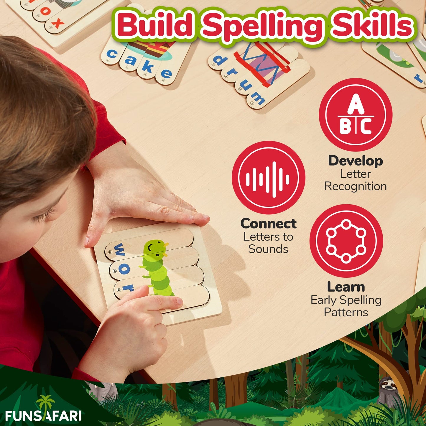 Spelling Puzzle For Kids - 54 Words - Educational Learning Toys For 3-8 Year Old - Matching Letter Spelling Game - Cvc Words Lea