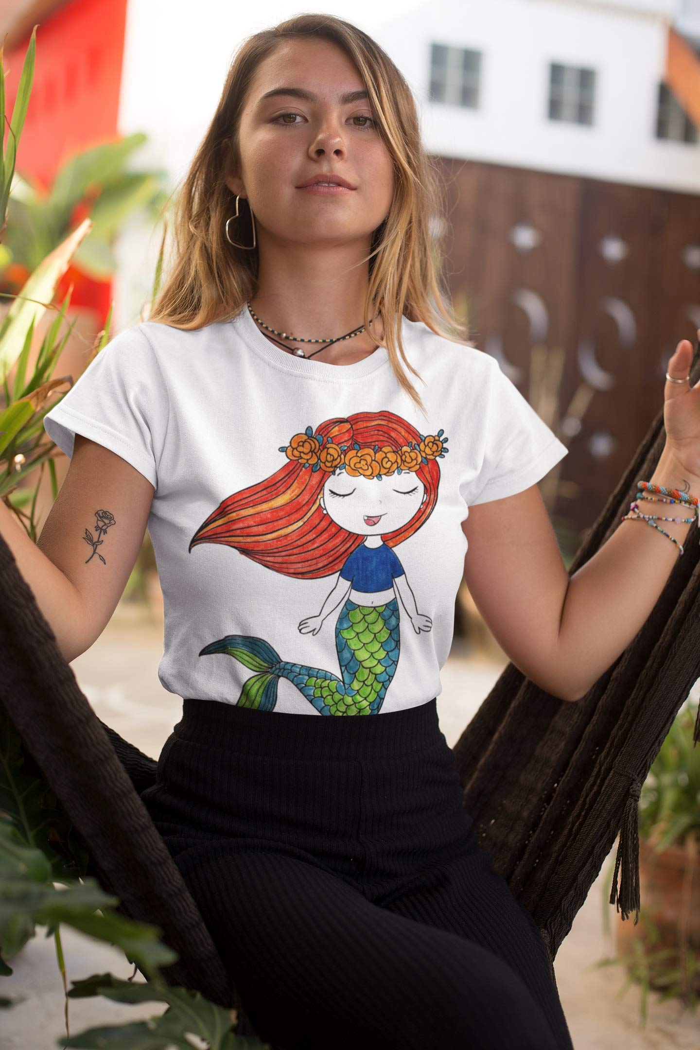 DaVinci in You Coloring Shirt for Girls - Kit with 10 Fabric Markers and Alphabet Stencil (Mermaid, 8/9)