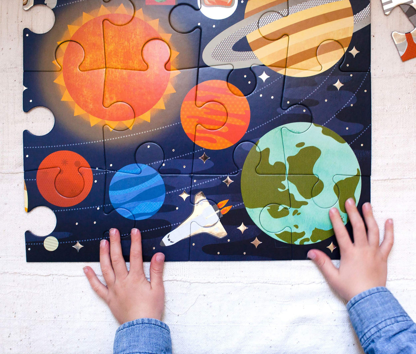 Petit Collage Floor Puzzle Outer Space 24 Pieces | Large Puzzle For Kids | Completed Outer Space Puzzle Measures 18” X 24” | Makes A Great Gift Idea For Ages 3+