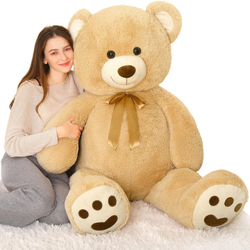 Morismos 5Ft Giant Teddy Bear Stuffed Animal, Large Stuffed Bear With Footprints, Big Life Size Teddy Bear Plush Gifts For Wife, Girlfriend, Women On Valentine, Christmas, Birthday