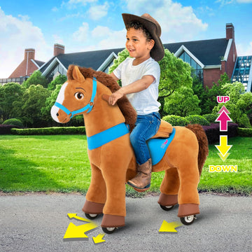 Ponycycle Ride On Toy Riding Horse Ride-On Horse For Toddler Riding Pony Toy (With Brake/ 30' Height/Size 3) Plush Animal Mechanical Pony Rider With Wheels Spirit Toys Birthday Surprise Brown E337