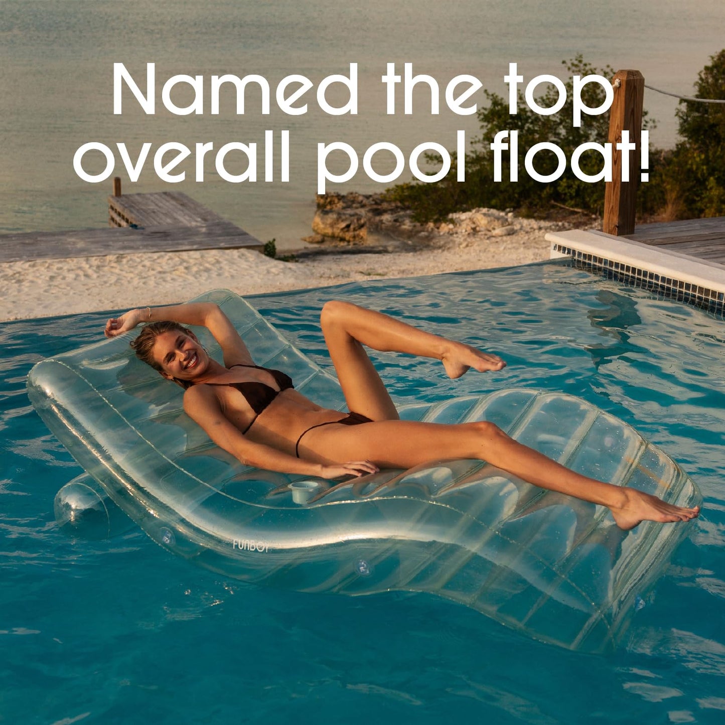 FUNBOY Giant Inflatable Seaglass Green Chaise Lounger - Large Transparent Pool Float Chair for Adults, Perfect for Summer Parties