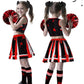 RUODON 9 Pieces Girls Halloween Cheerleader Costume Zombie Fearleader Costume Set Includes Top Skirt Socks Pompom Sticker Bow Black and Red