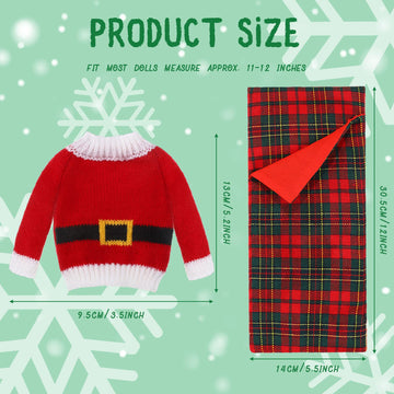 Zomiboo 5 Pieces Elf Doll Accessories Set Including 3 Santa Knitted Doll Sweaters 1 Red Plaid Sleeping Bag And 1 White Nightgown Bathrobe For Doll Xmas Decorations(Stylish Style)