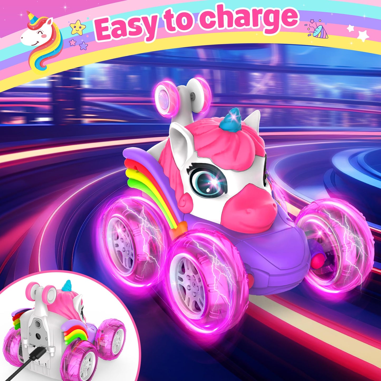 ZIZZ RC Cars for Girl Age 4-8 - Pink Remote Control Car for Girls, RC Stunt Car 360 Rotating Crawler with Headlights Cars Toys f
