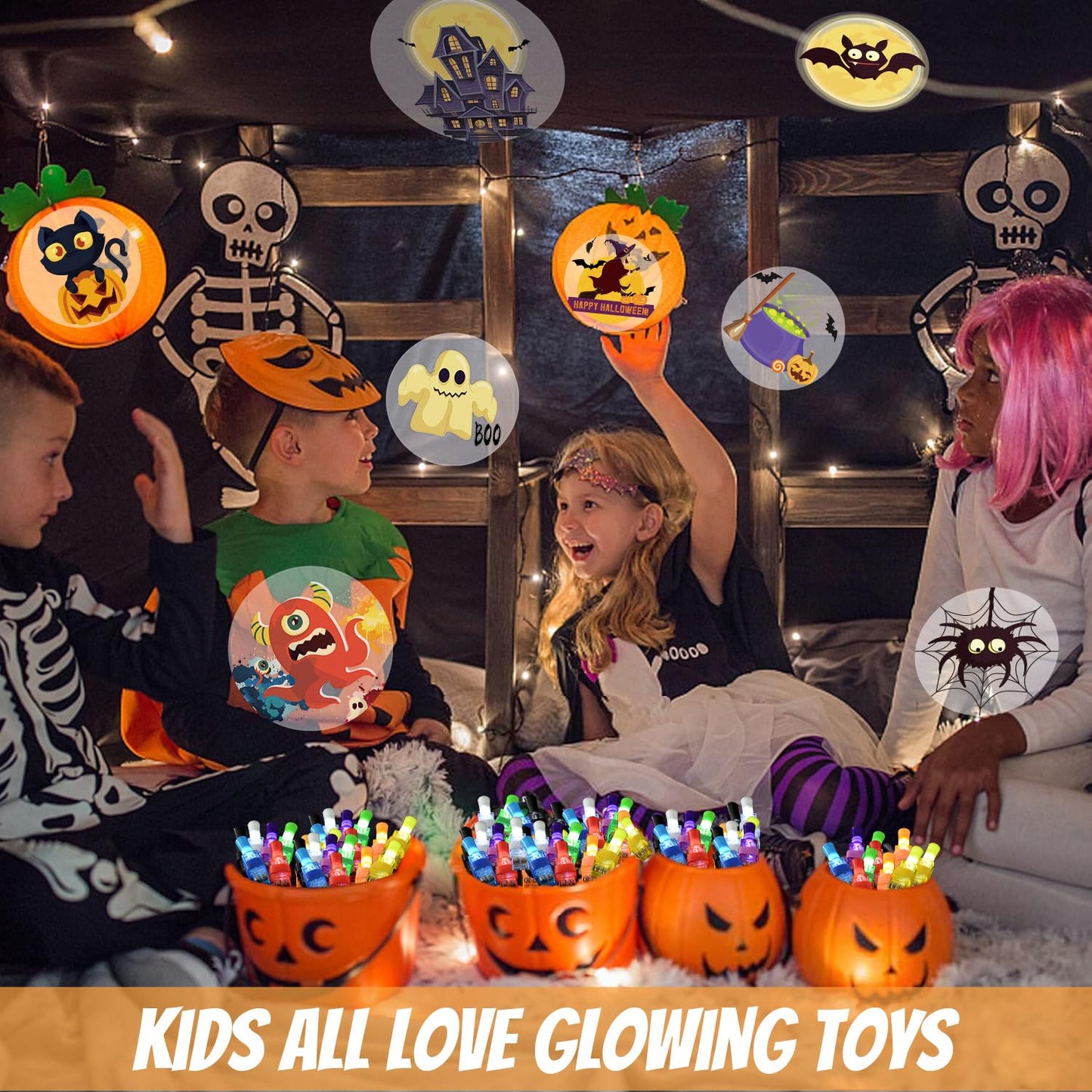 Halloween Party Favors for Kids, 40PCS Light Up Finger Lights Halloween Goodie Bag Fillers, Non Candy Halloween Treats Glow in T