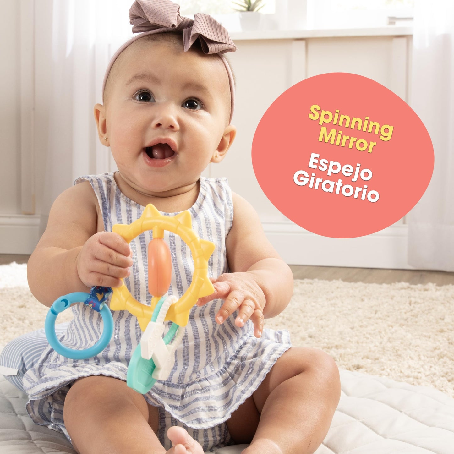Bebe Fuerte Strong & Sunny Clip On Stroller Toy By Robin Arzon - Developmental Baby Teething Toys - Travel Toys For Infants - Te