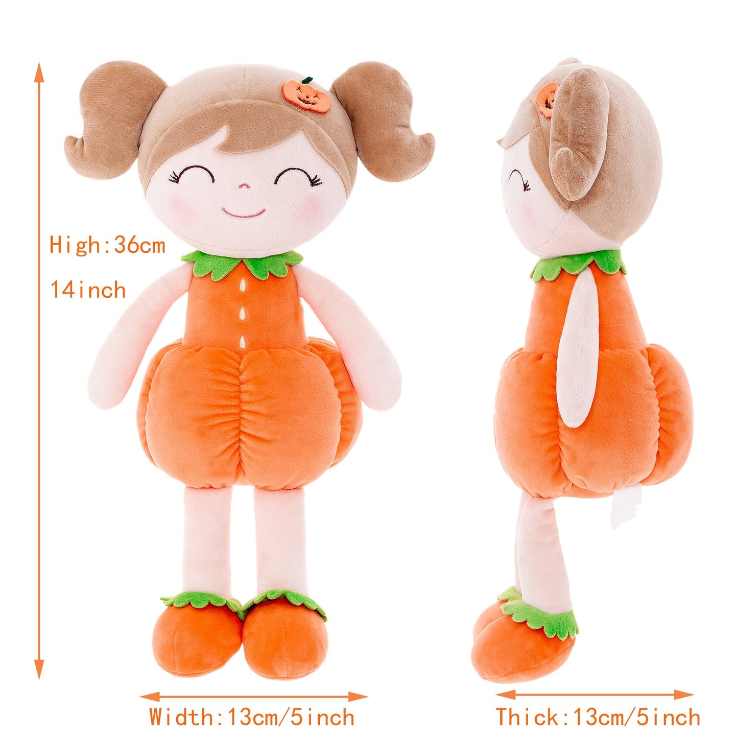 Gloveleya Dolls Halloween Pumpkin Baby Girl Gifts Plush Pumpkin Doll Soft Toys Orange 18 Inches