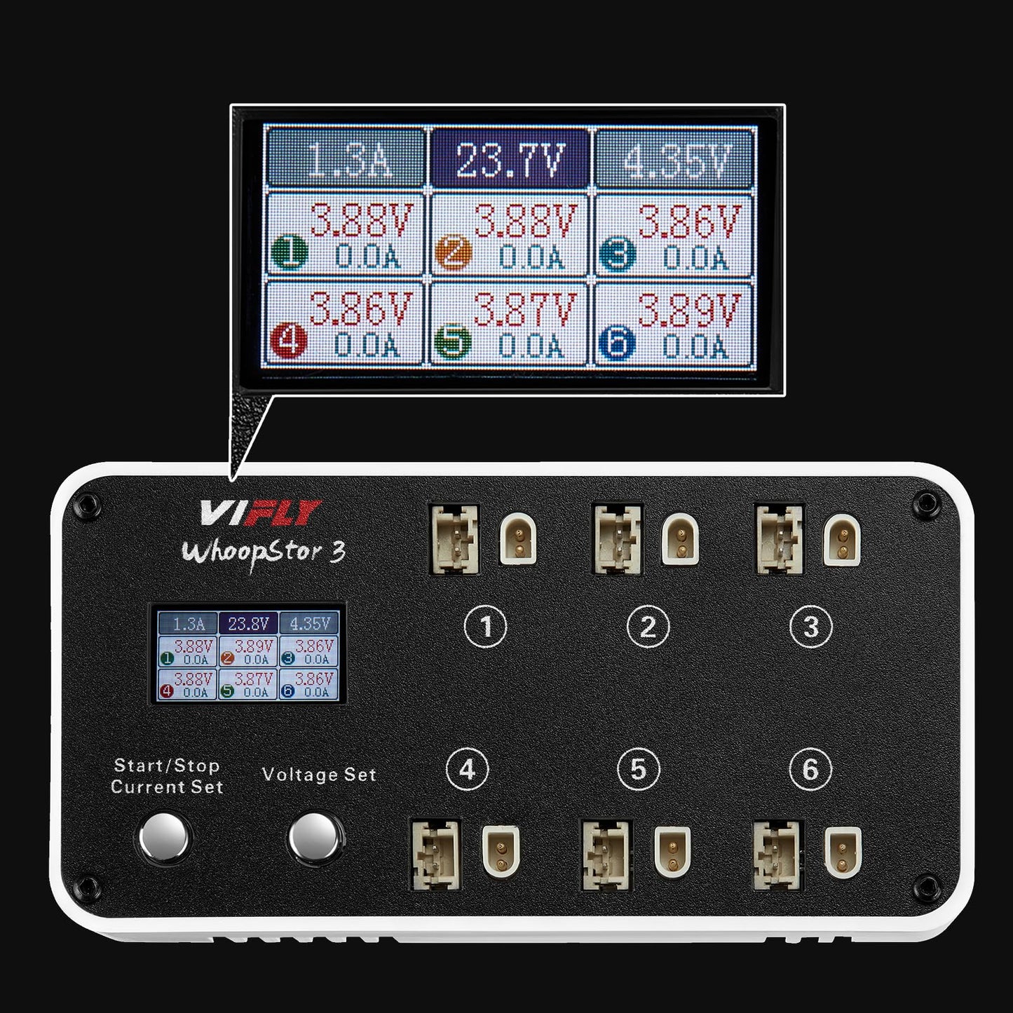 VIFLY WhoopStor V3 6-Port 1S LiPo Battery Charger & Discharger with LCD Display - White